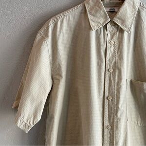 Uniqlo Light Butter Yellow and Gray Casual Button Down Shirt